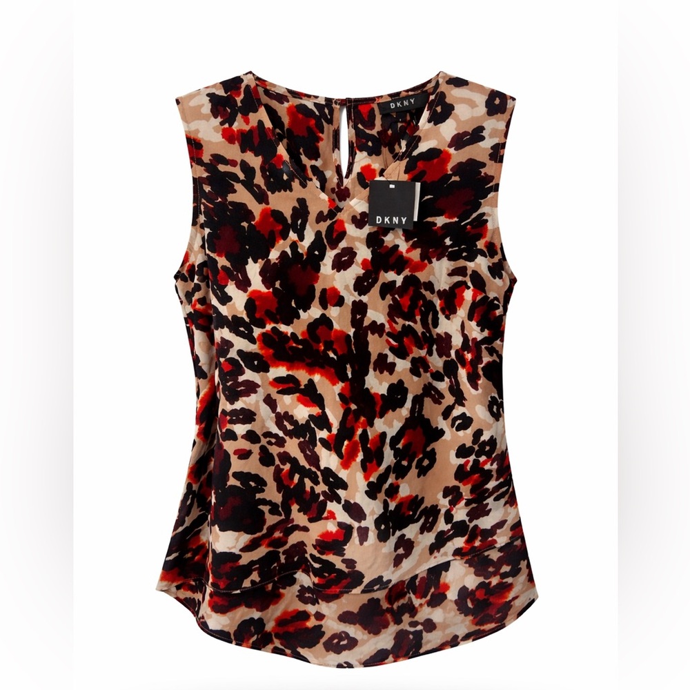 DKNY Red Black and Cream Leopard-Print Sleeveless Camisole